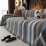 Cozy Decorative Throw Blanket for Couches, Boho Plush Woven Sofa Cover with Stripes - Ornate Home