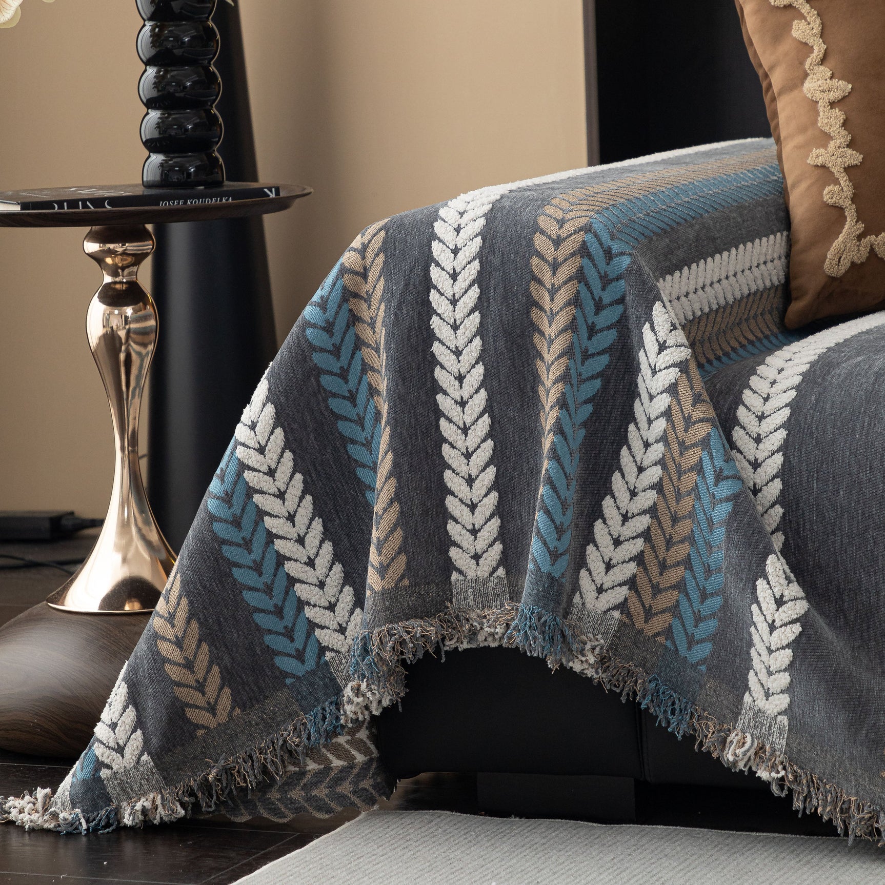 Cozy Decorative Throw Blanket for Couches, Boho Plush Woven Sofa Cover with Stripes - Ornate Home