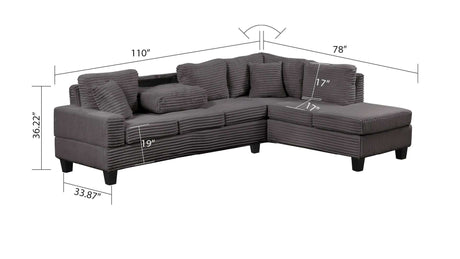 Cozy Gray Velvet RAF Sectional Sofa w/ Storage Ottoman - Ornate Home