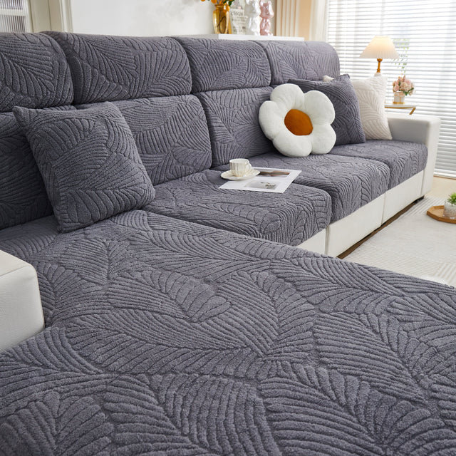 Cozy Plush Coral Fleece Sofa Cushion Slipcovers, Stretch Leaves Cushion Covers, Furniture Slipcovers - Ornate Home