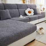 Cozy Plush Coral Fleece Sofa Cushion Slipcovers, Stretch Leaves Cushion Covers, Furniture Slipcovers - Ornate Home