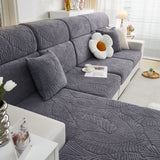 Cozy Plush Coral Fleece Sofa Cushion Slipcovers, Stretch Leaves Cushion Covers, Furniture Slipcovers - Ornate Home