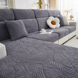 Cozy Plush Coral Fleece Sofa Cushion Slipcovers, Stretch Leaves Cushion Covers, Furniture Slipcovers - Ornate Home