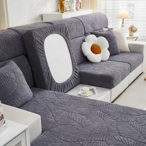 Cozy Plush Coral Fleece Sofa Cushion Slipcovers, Stretch Leaves Cushion Covers, Furniture Slipcovers - Ornate Home