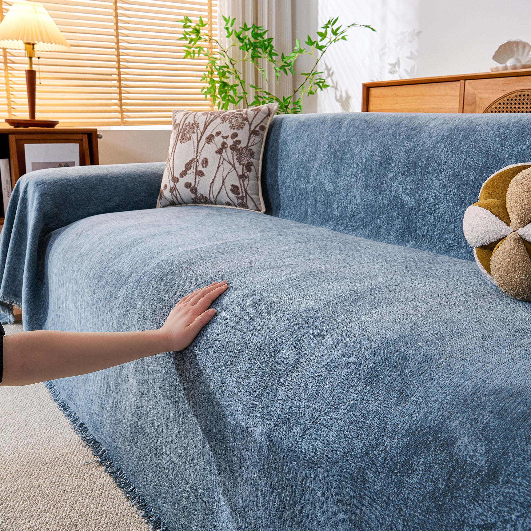 Cozy Textured Couch Protector with Fringe, Universal Soft Slipcover for Couch Sofa Bed - Ornate Home