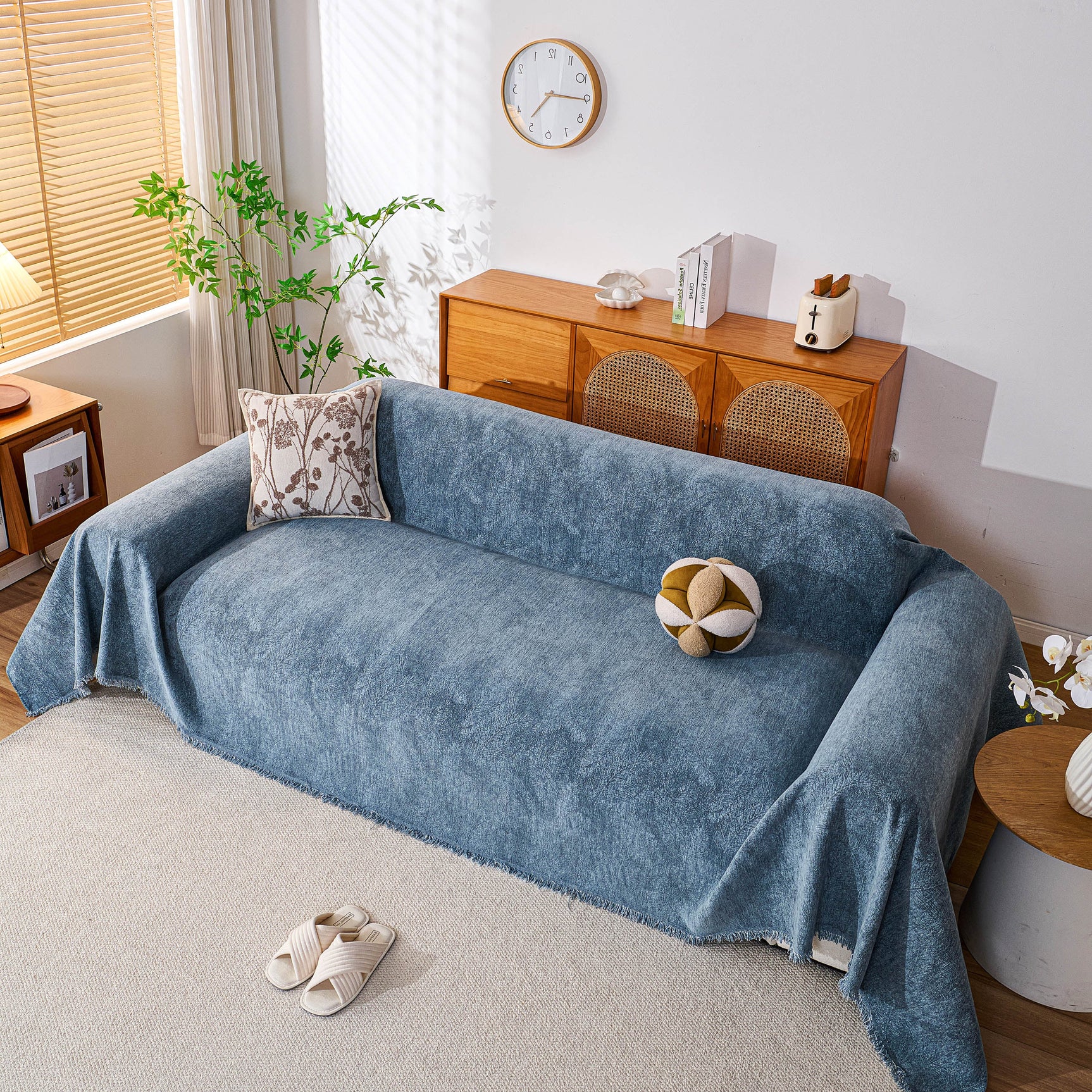 Cozy Textured Couch Protector with Fringe, Universal Soft Slipcover for Couch Sofa Bed - Ornate Home