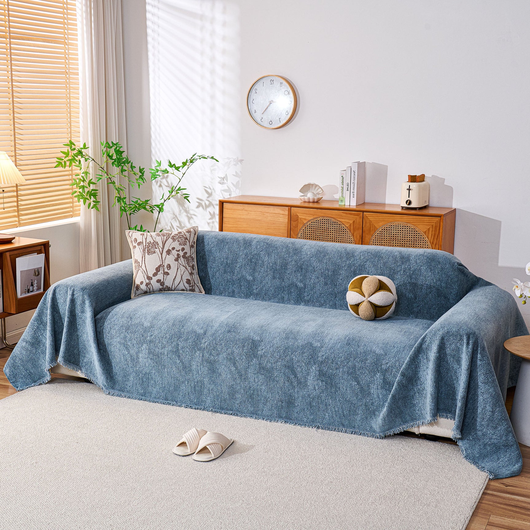Cozy Textured Couch Protector with Fringe, Universal Soft Slipcover for Couch Sofa Bed - Ornate Home