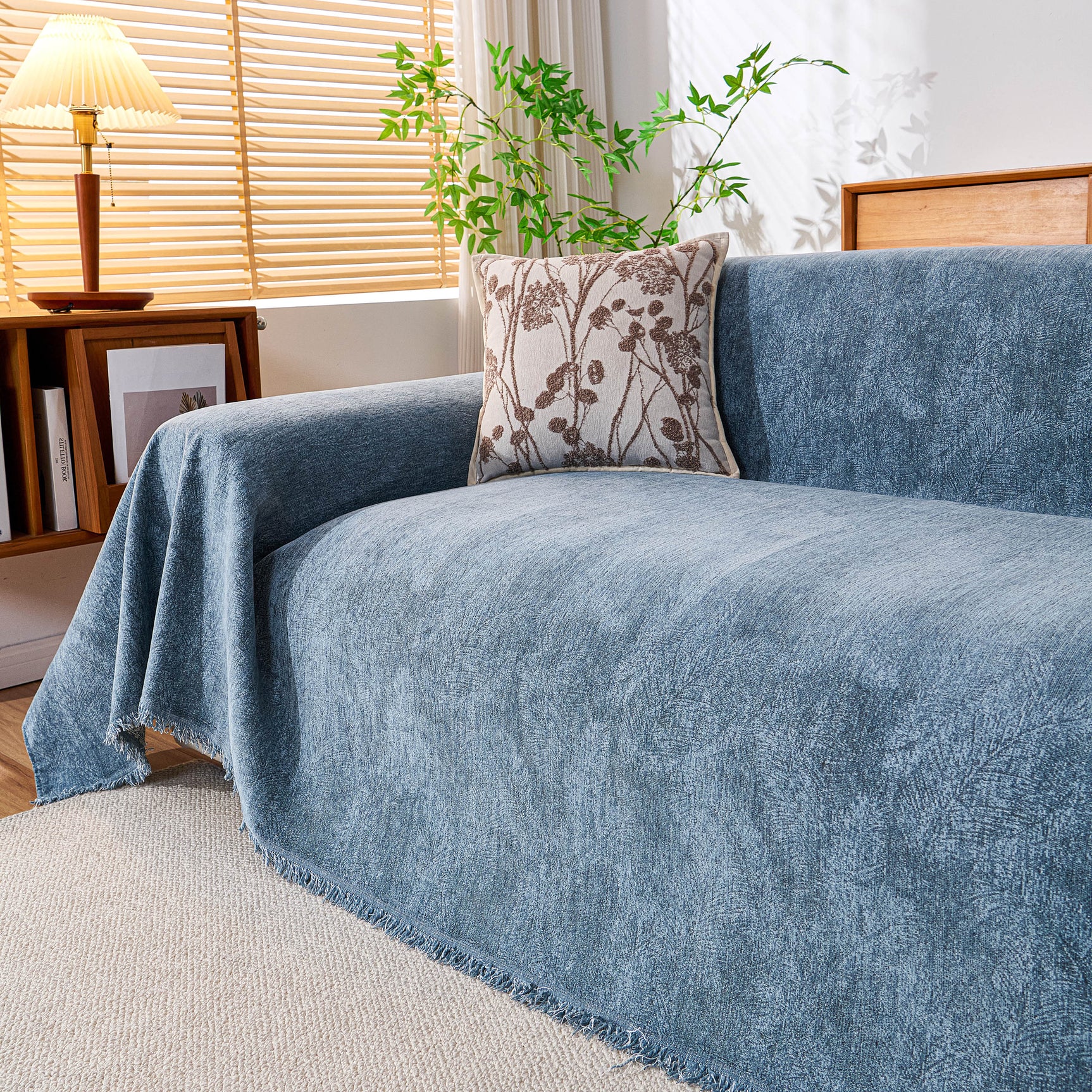 Cozy Textured Couch Protector with Fringe, Universal Soft Slipcover for Couch Sofa Bed - Ornate Home