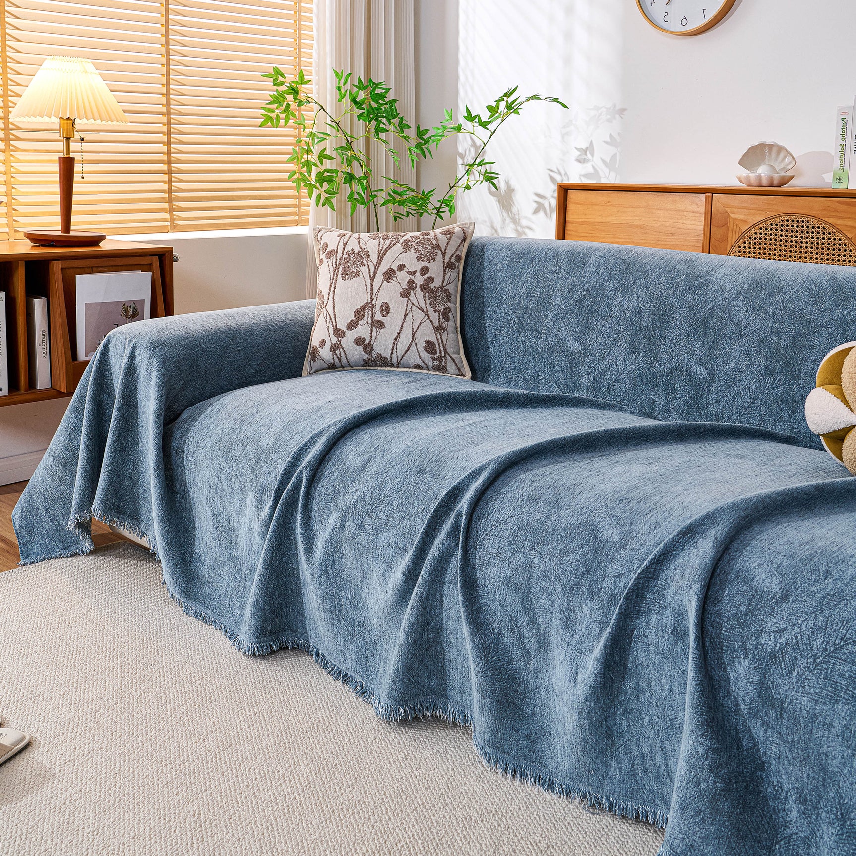 Cozy Textured Couch Protector with Fringe, Universal Soft Slipcover for Couch Sofa Bed - Ornate Home