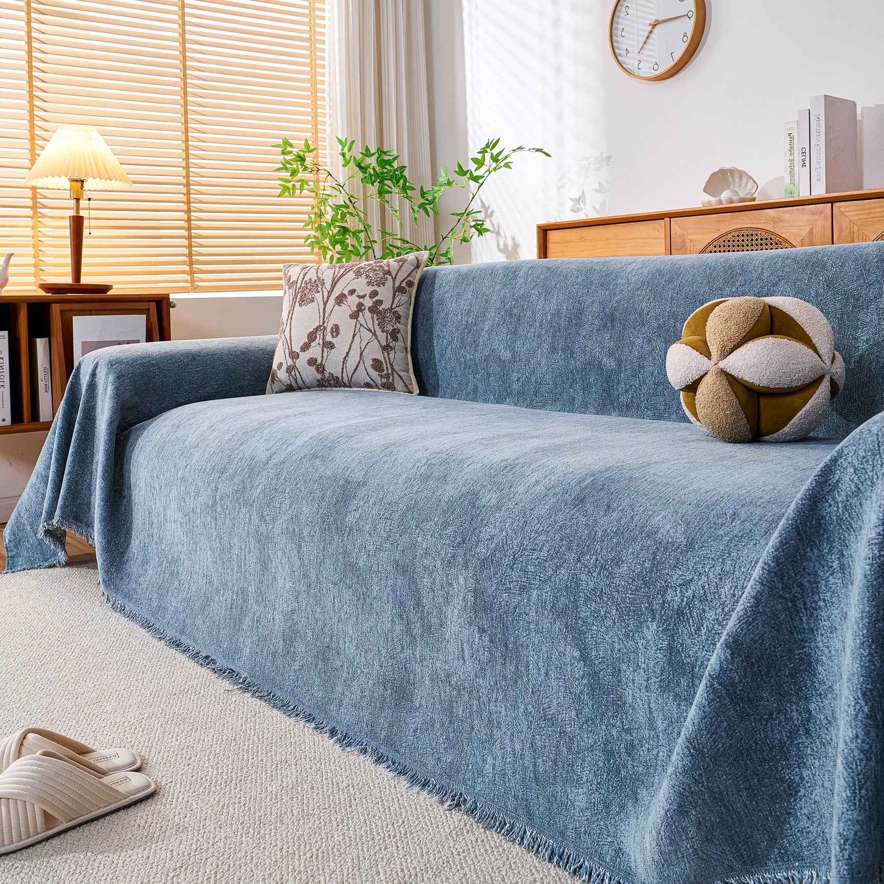 Cozy Textured Couch Protector with Fringe, Universal Soft Slipcover for Couch Sofa Bed - Ornate Home