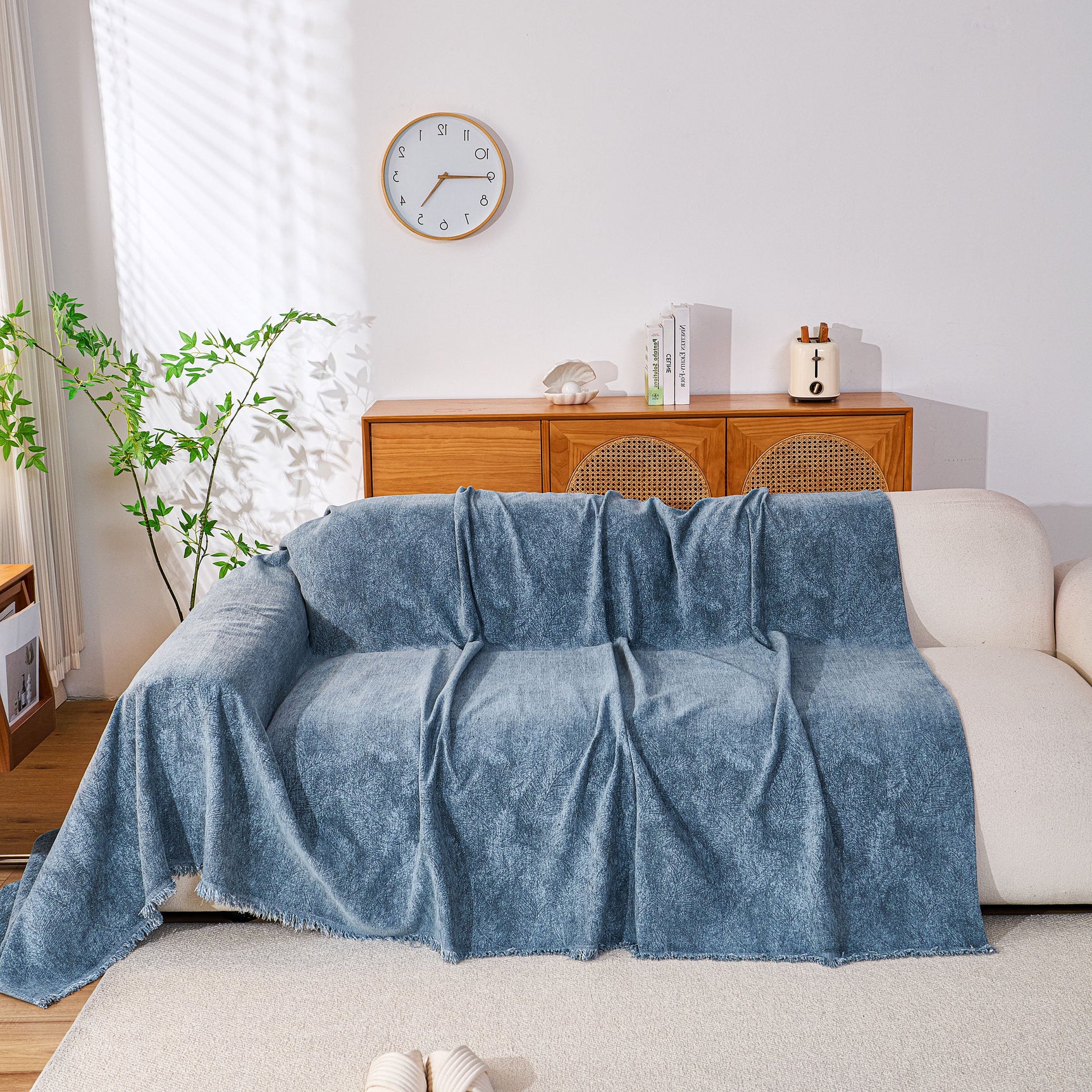 Cozy Textured Couch Protector with Fringe, Universal Soft Slipcover for Couch Sofa Bed - Ornate Home
