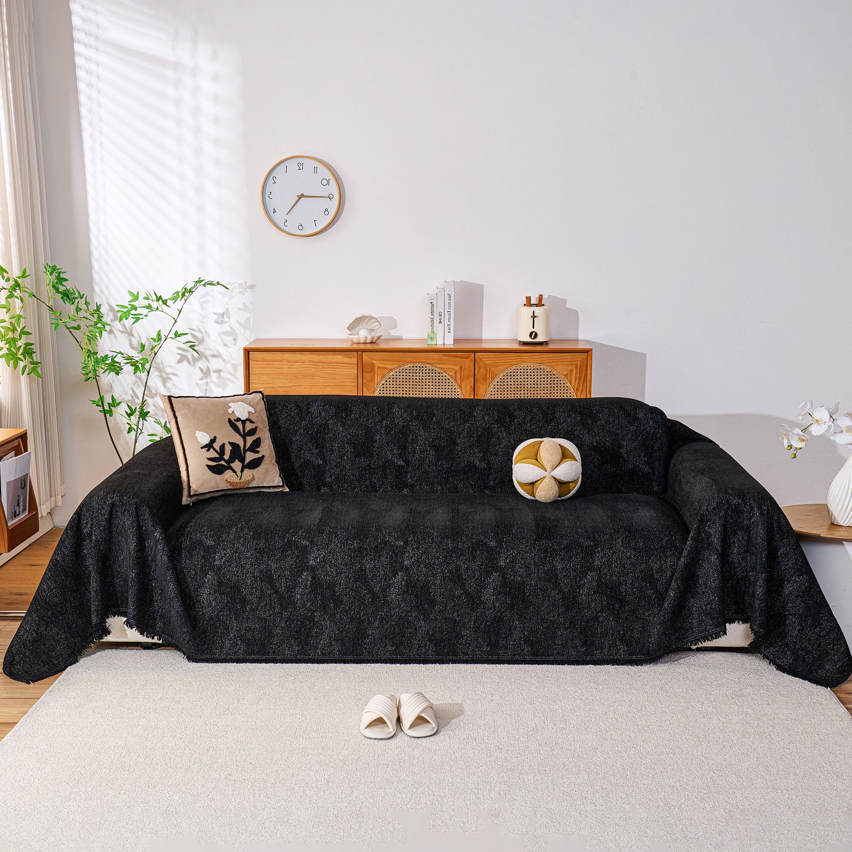 Cozy Textured Couch Protector with Fringe, Universal Soft Slipcover for Couch Sofa Bed - Ornate Home
