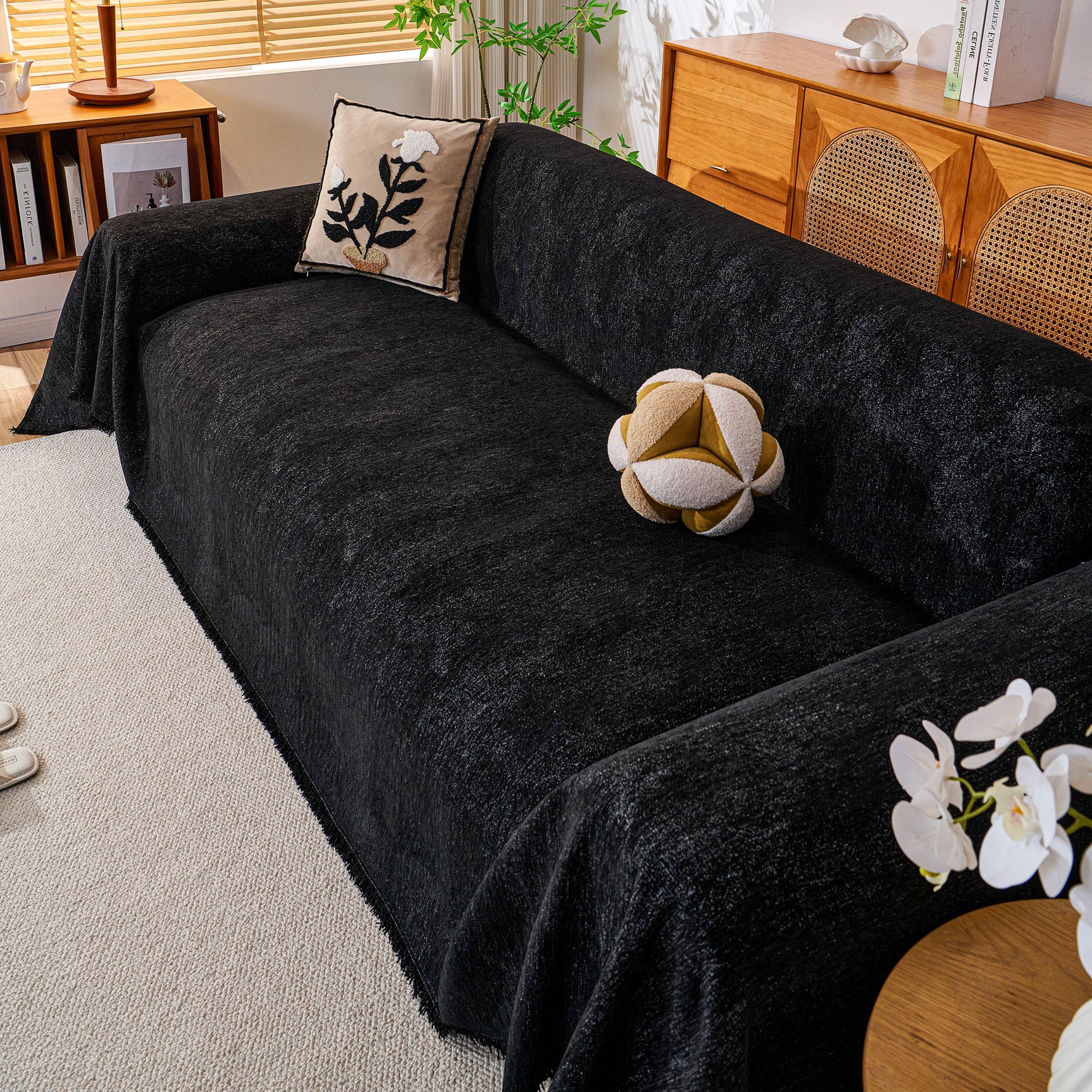 Cozy Textured Couch Protector with Fringe, Universal Soft Slipcover for Couch Sofa Bed - Ornate Home