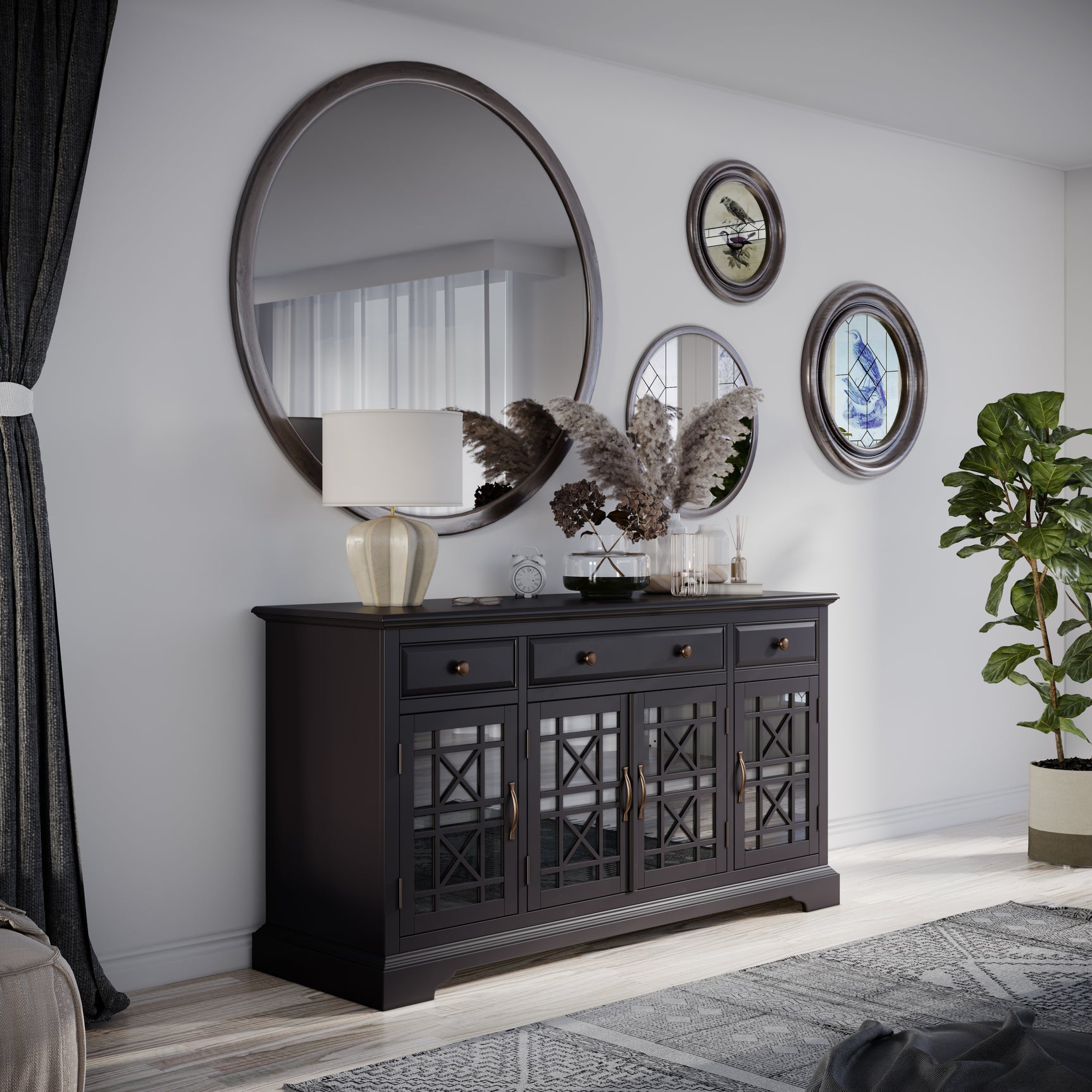 Craftsman Antique Black 60 Media Unit - Ornate Home
