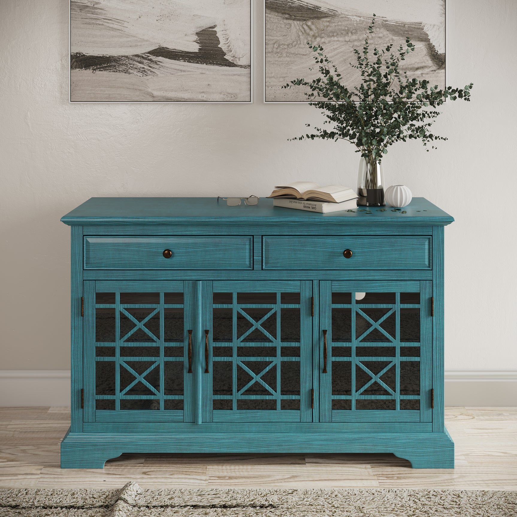 Craftsman Antique Blue 50 Media Unit - Ornate Home