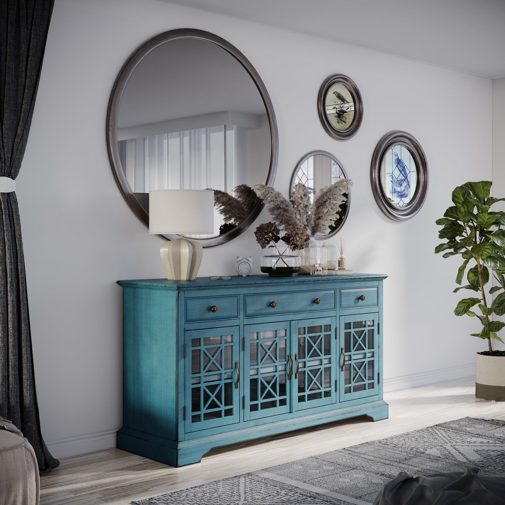 Craftsman Antique Blue 60 Media Unit - Ornate Home