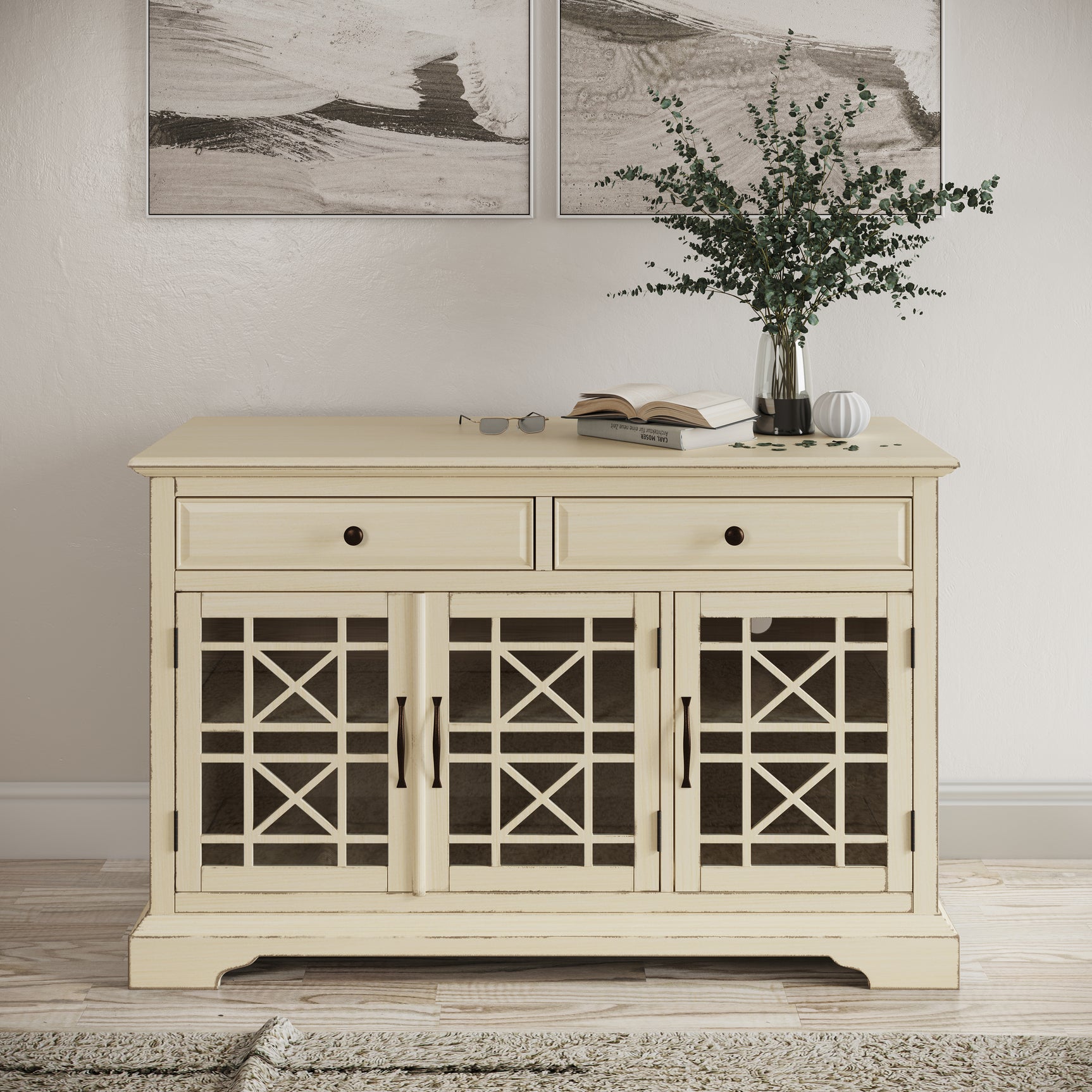 Craftsman Antique Cream 50 Media Unit - Ornate Home