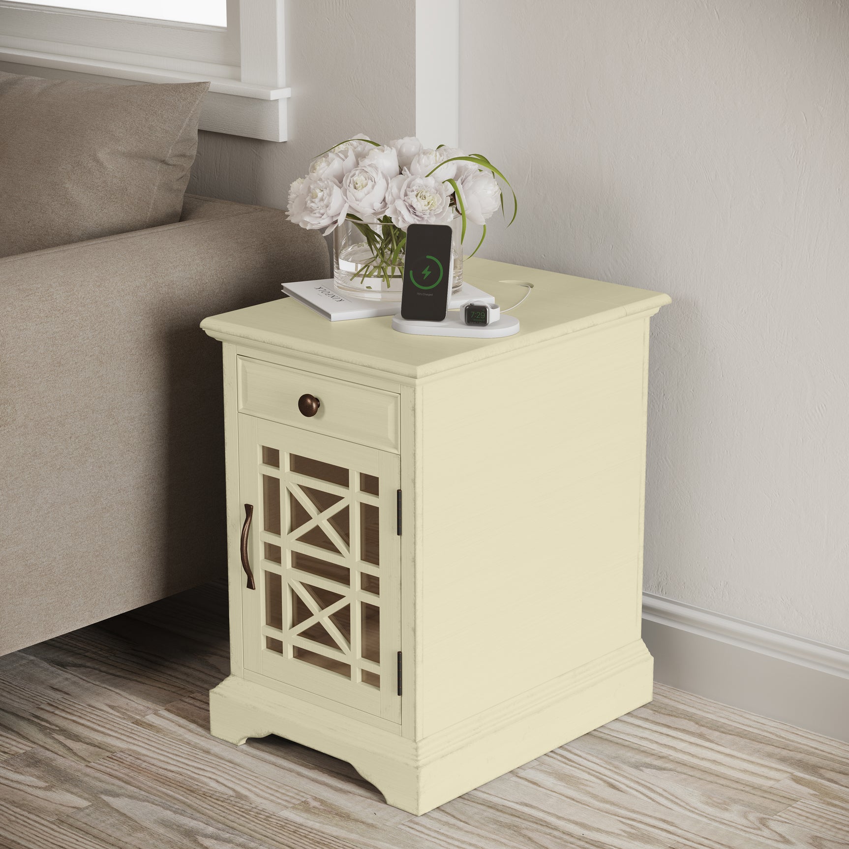 Craftsman Antique Cream Power Chairside Table - Ornate Home