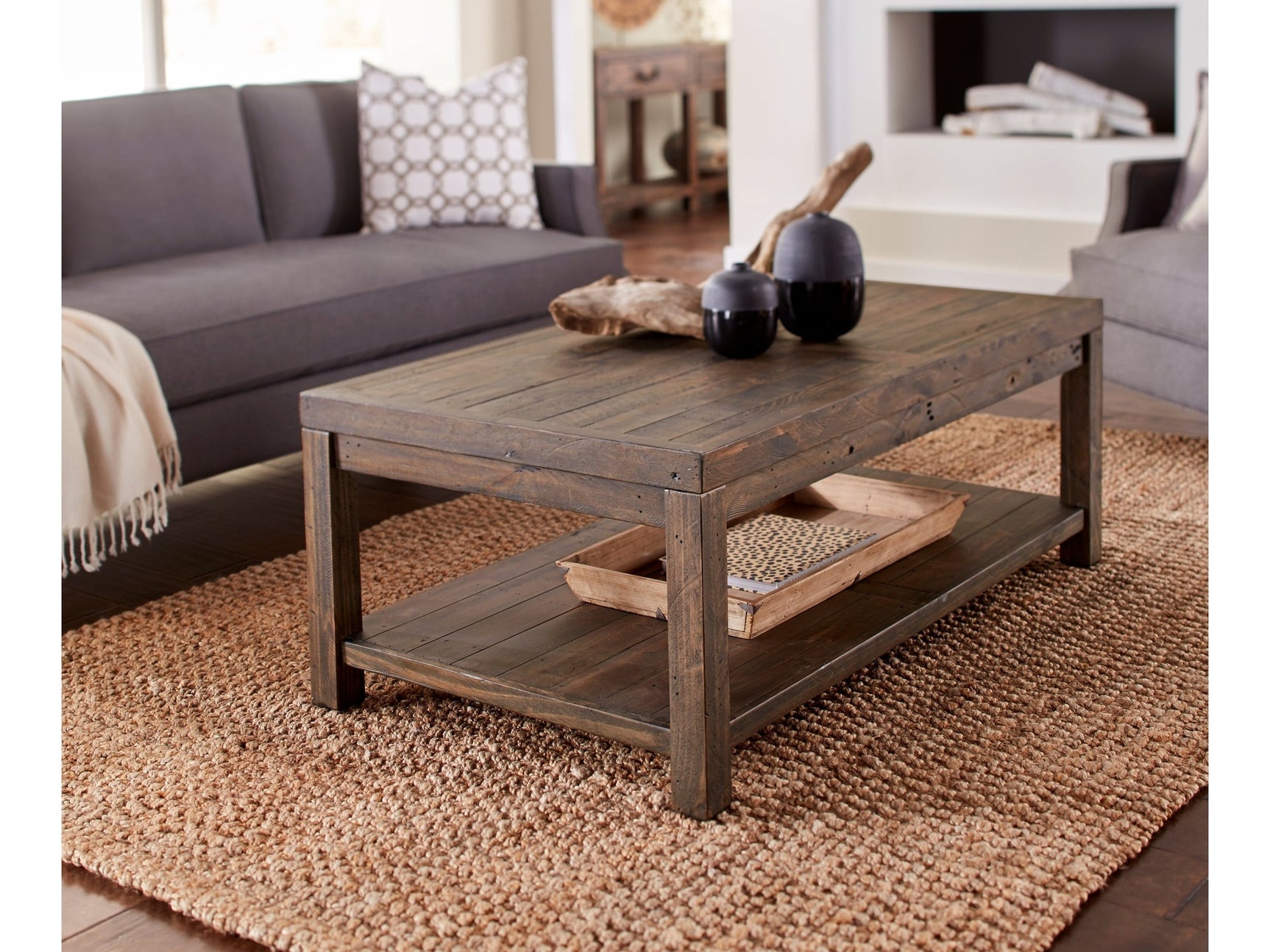 Craster Reclaimed Wood Rectangular Coffee Table in Smoky Taupe - Ornate Home