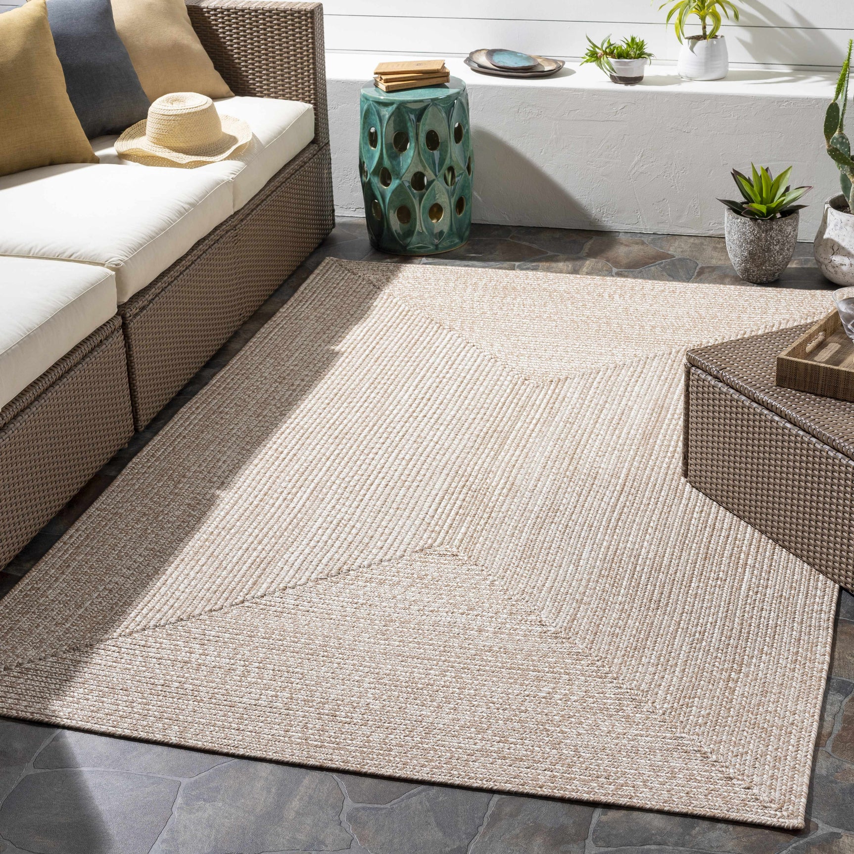 Cream Braided Faux Jute Outdoor Rug - Ornate Home