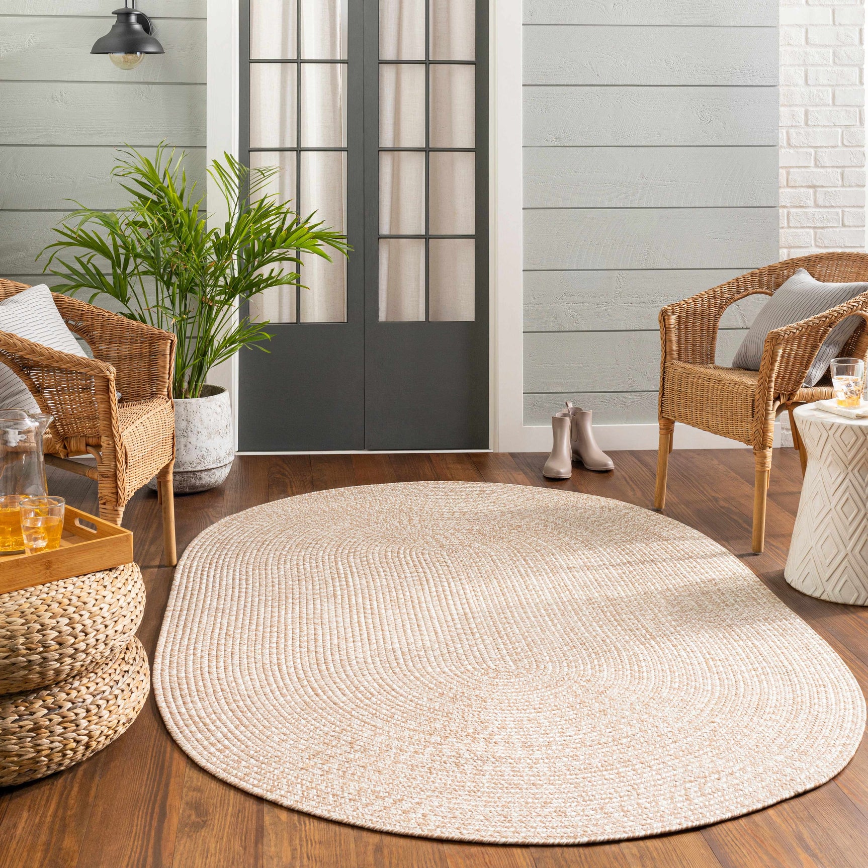 Cream Braided Faux Jute Outdoor Rug - Ornate Home