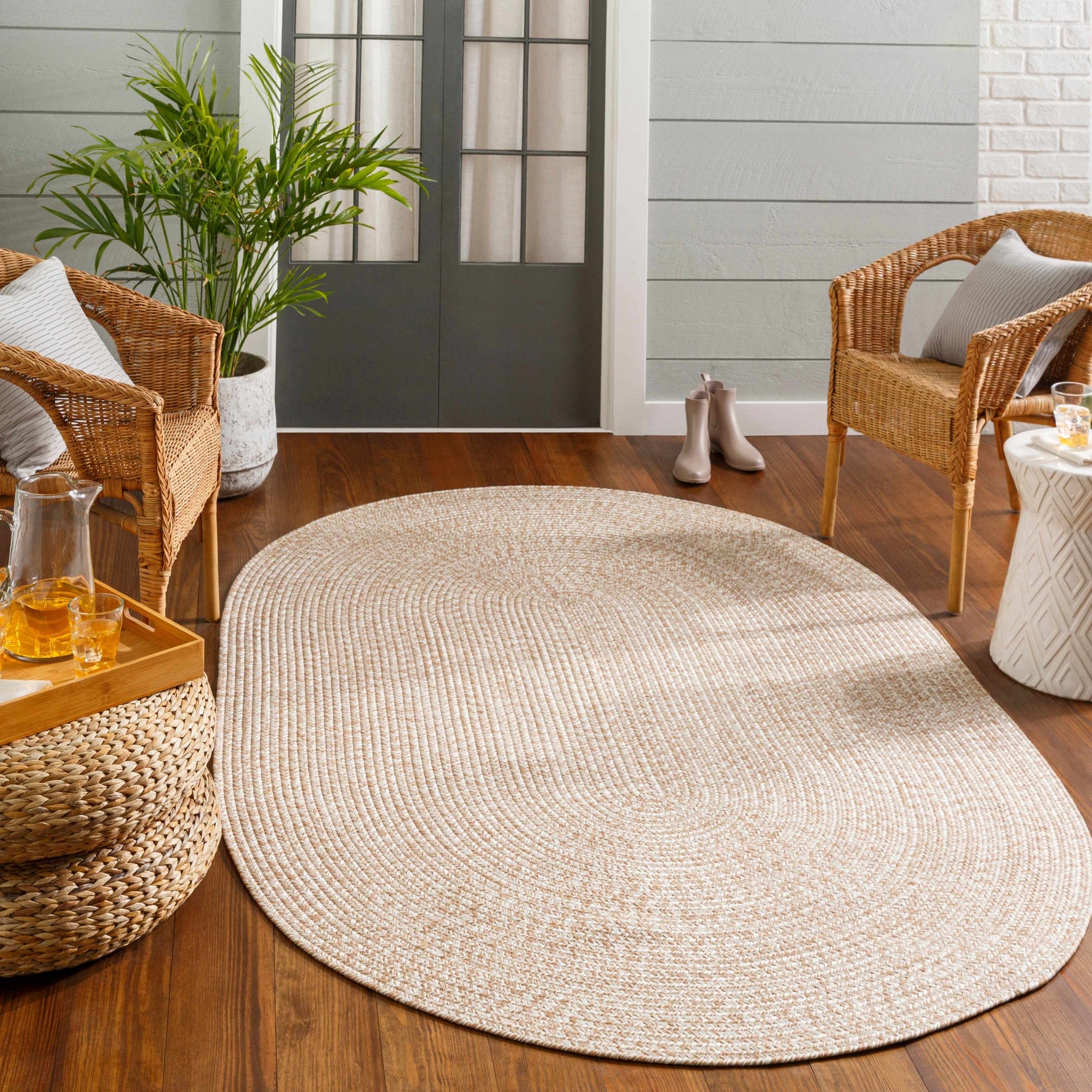 Cream Braided Faux Jute Outdoor Rug - Ornate Home