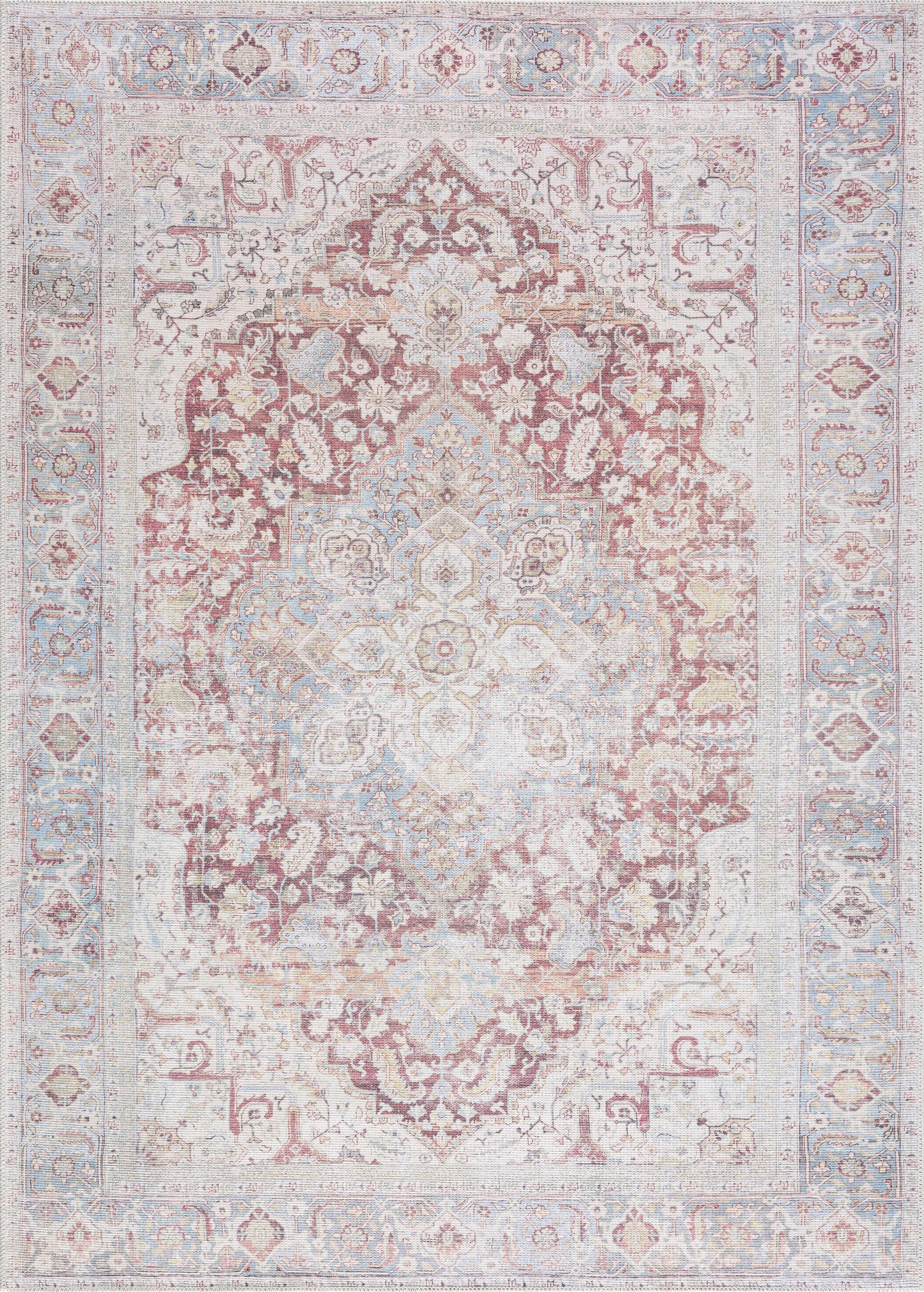 Cream Rust Leeston Vintage Washable Area Rug - Clearance - Ornate Home