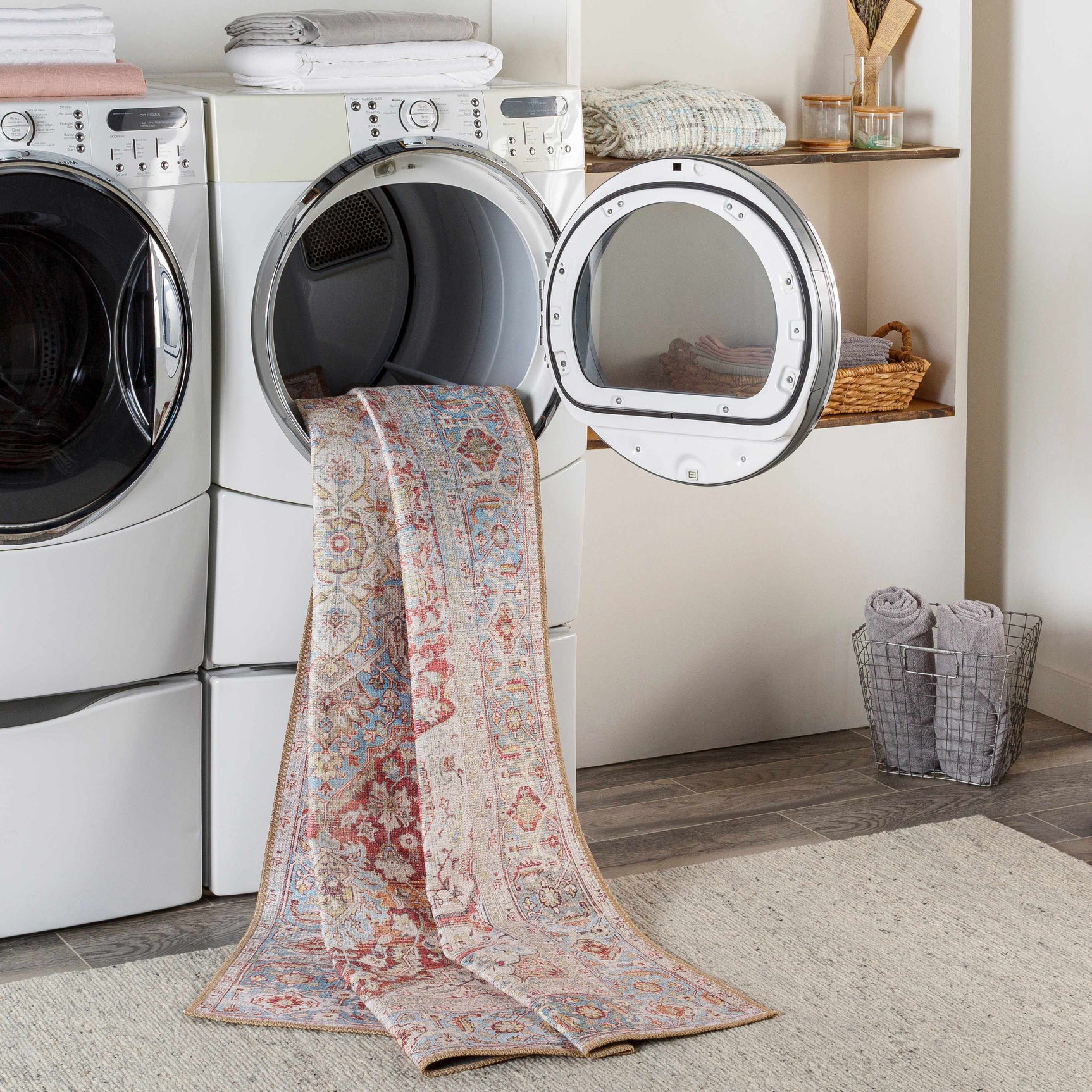 Cream Rust Leeston Vintage Washable Area Rug - Clearance - Ornate Home