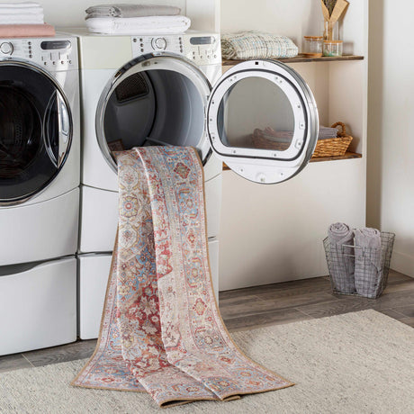 Cream Rust Leeston Vintage Washable Area Rug - Clearance - Ornate Home