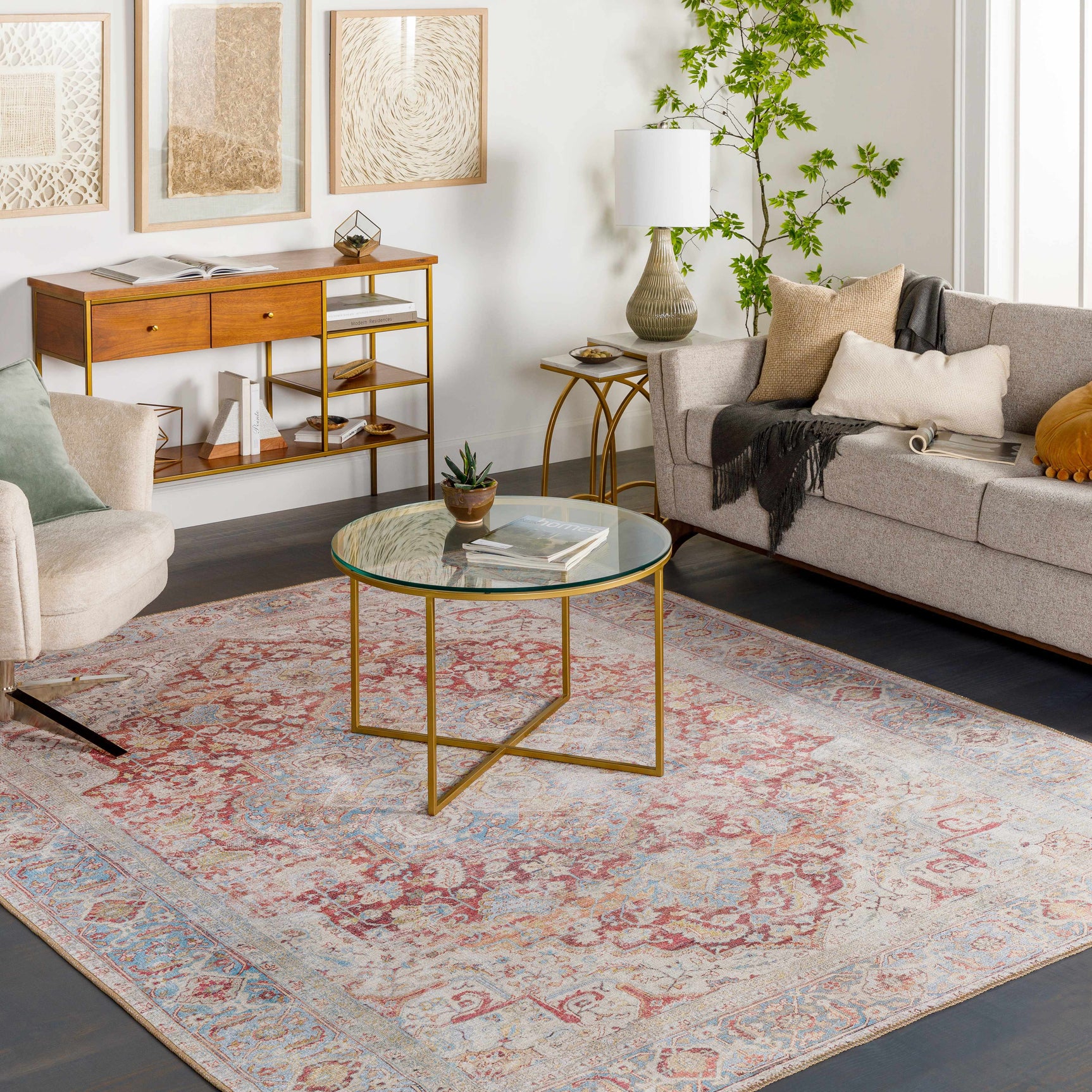 Cream Rust Leeston Washable Rug - Clearance - Ornate Home