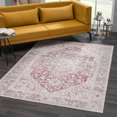 Cream Rust Leeston Washable Rug - Clearance - Ornate Home
