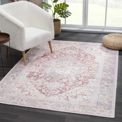 Cream Rust Leeston Washable Rug - Clearance - Ornate Home