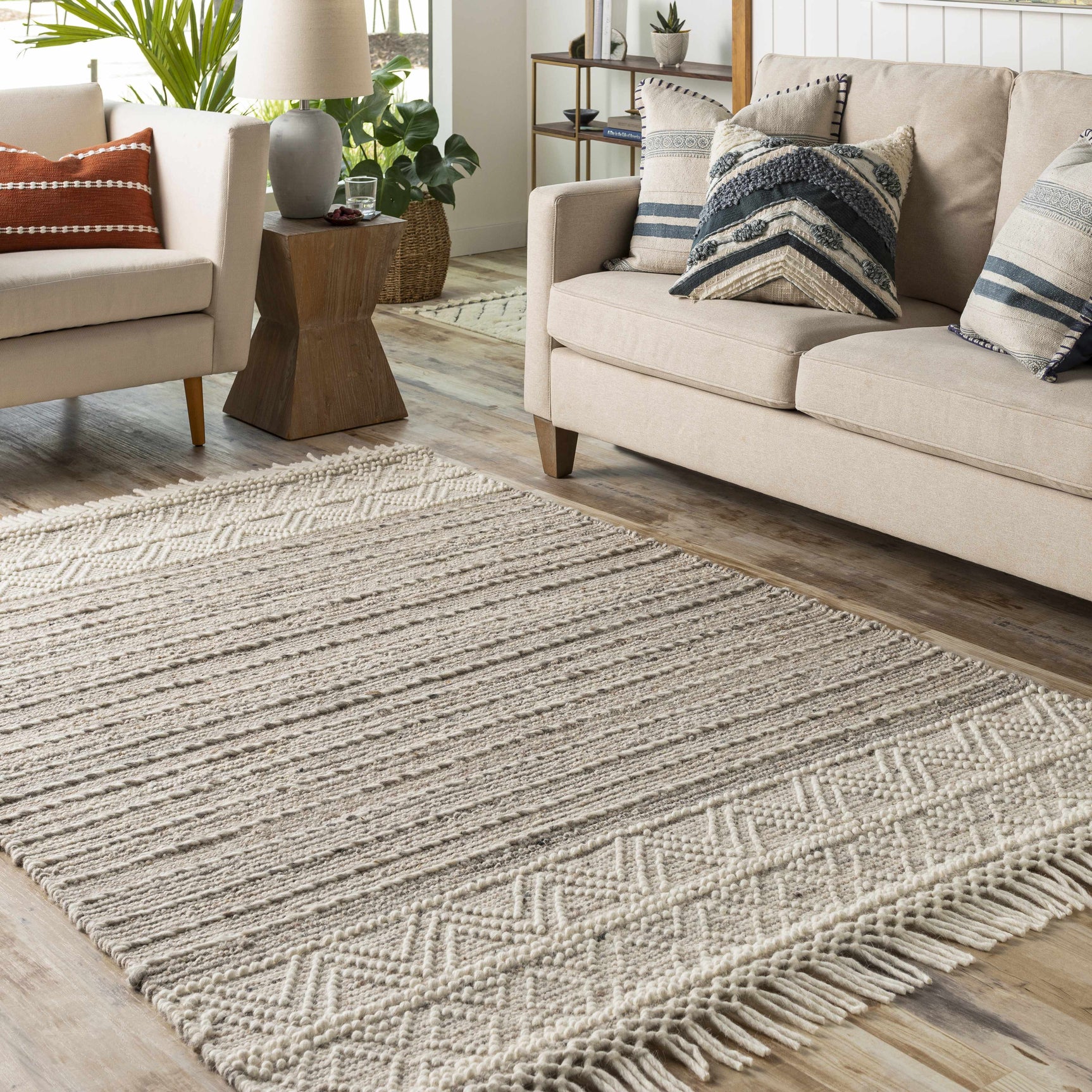 Cream Veruela Wool Blend Braided Tassel Area Rug - Clearance - Ornate Home
