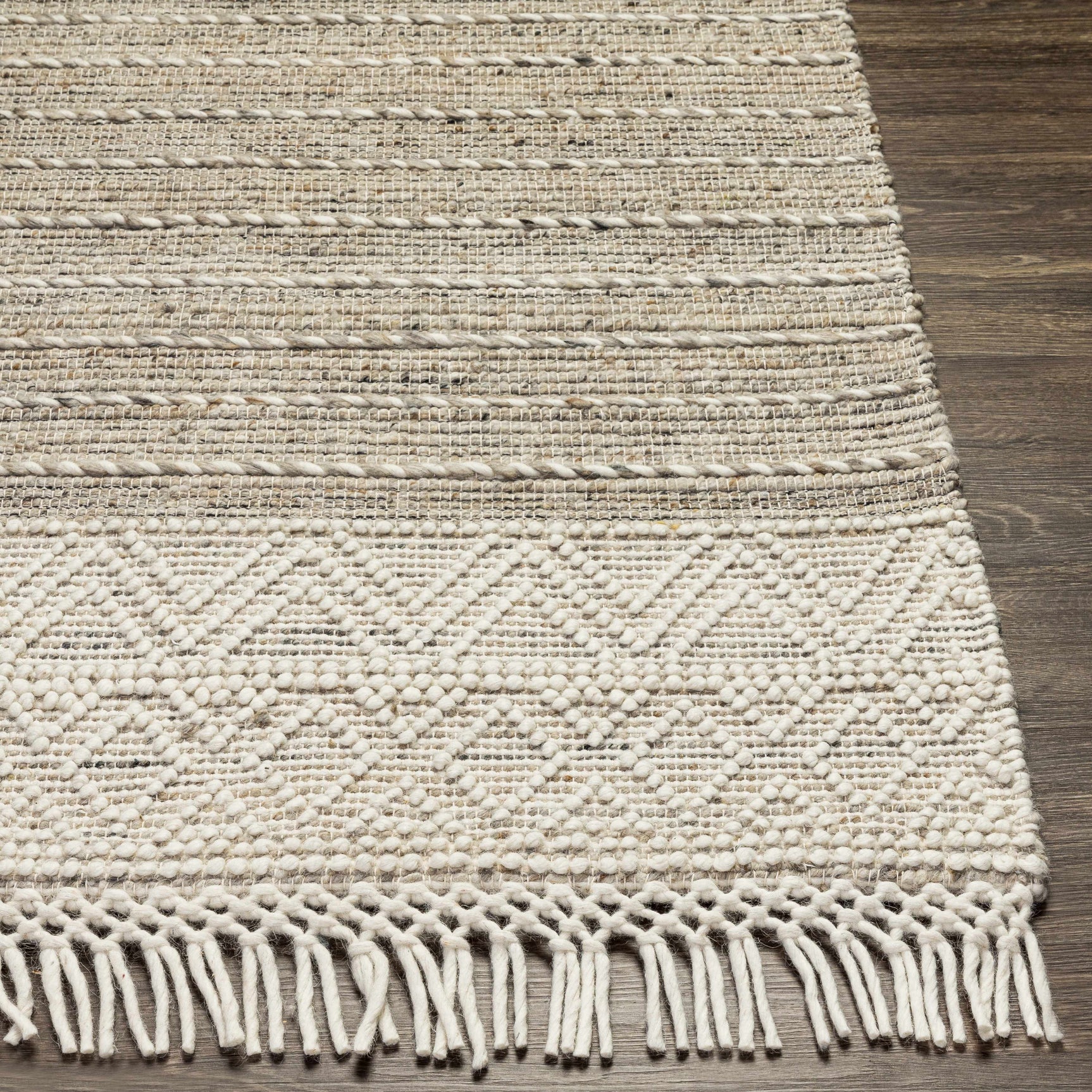 Cream Veruela Wool Blend Braided Tassel Area Rug - Clearance - Ornate Home