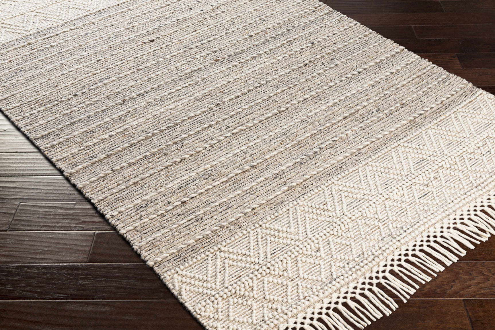 Cream Veruela Wool Blend Braided Tassel Area Rug - Clearance - Ornate Home