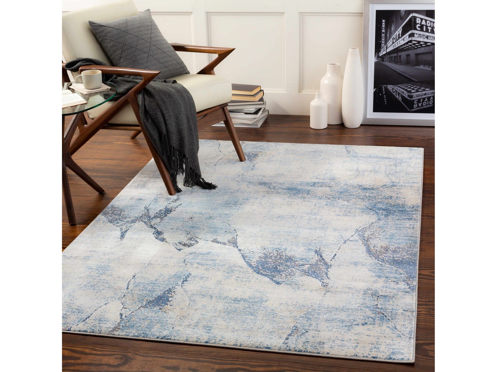 Creighton Blue Marble Textured Luxe Rug - Ornate Home