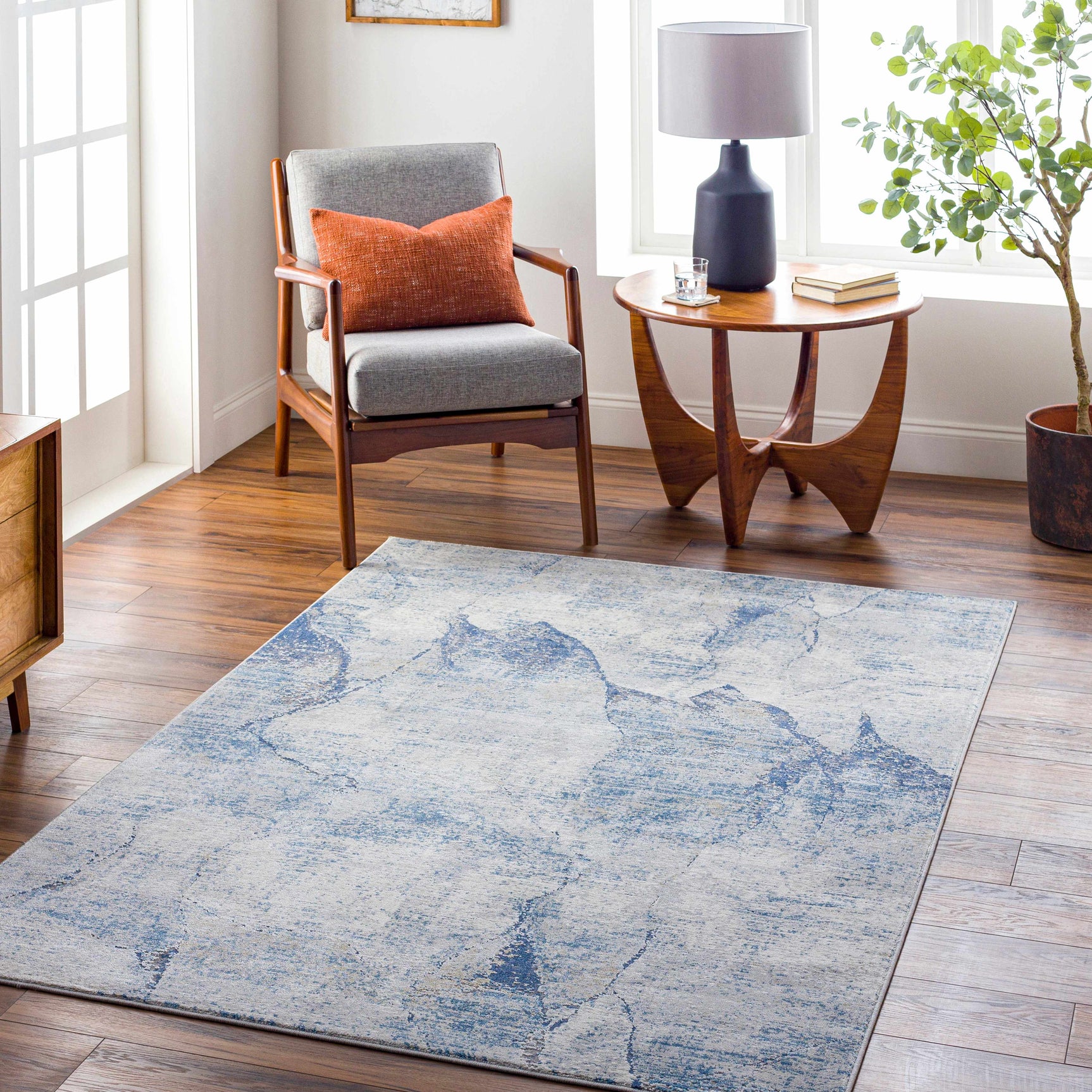 Creighton Blue Marble Textured Luxe Rug - Ornate Home