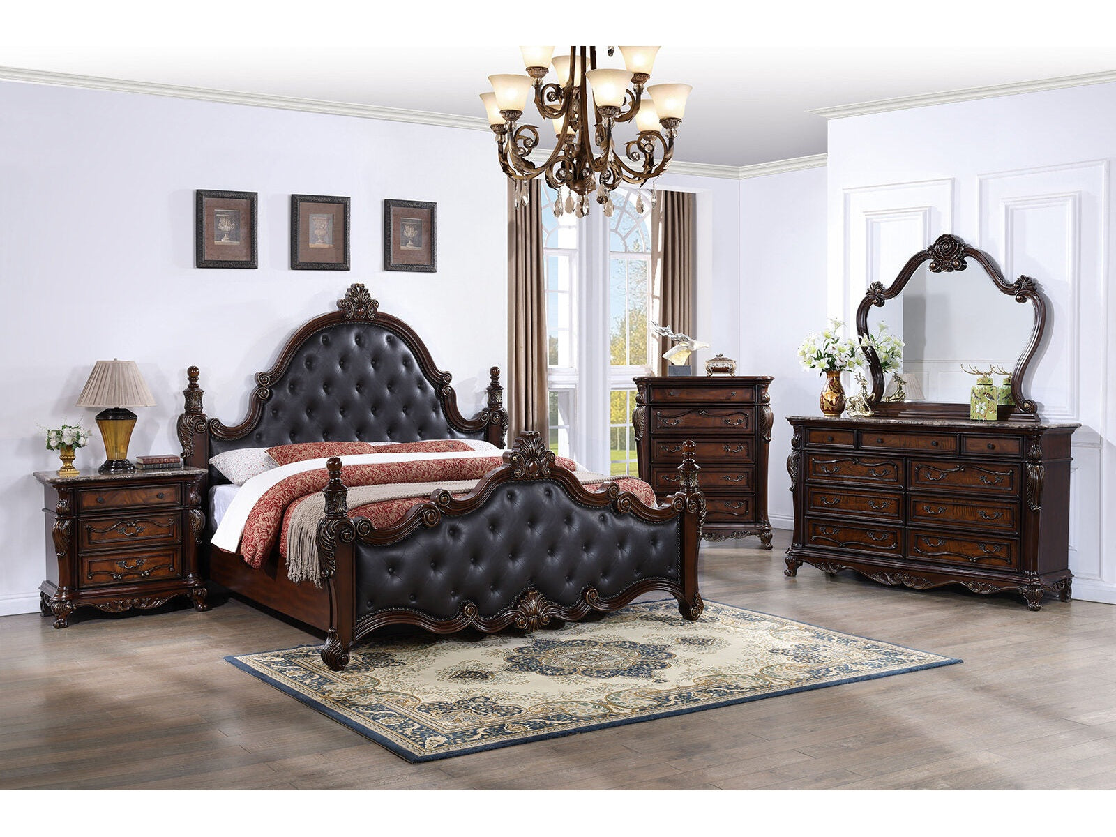 Cremona Dark Cherry 4 Pc. Queen Bedroom Set Leatherette - Ornate Home