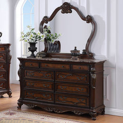 Cremona Dark Cherry 5 Pc. Queen Leatherette Bedroom Set w/ 2NS - Ornate Home