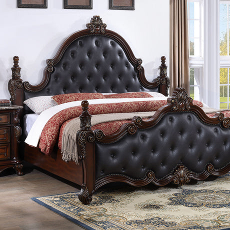 Cremona Dark Cherry 5 Pc. Queen Leatherette Bedroom Set w/ Chest - Ornate Home
