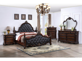Cremona Dark Cherry 5 Pc. Queen Leatherette Bedroom Set w/ Chest - Ornate Home