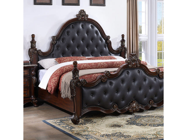 Cremona Dark Cherry E.King Bed Leatherette - Ornate Home