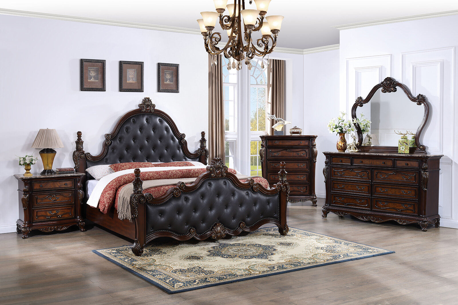 Cremona Dark Cherry E.King Bed Leatherette - Ornate Home