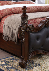 Cremona Dark Cherry E.King Bed Leatherette - Ornate Home
