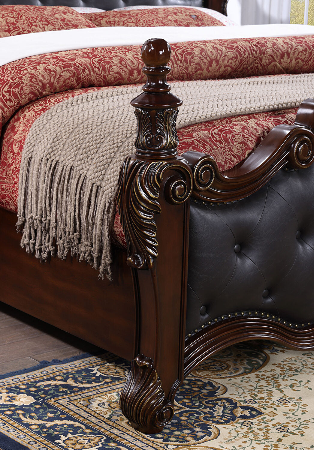 Cremona Dark Cherry E.King Bed Leatherette - Ornate Home