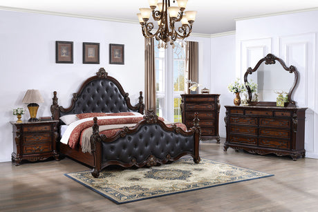 Cremona Dark Cherry Queen Leatherette Bed - Ornate Home