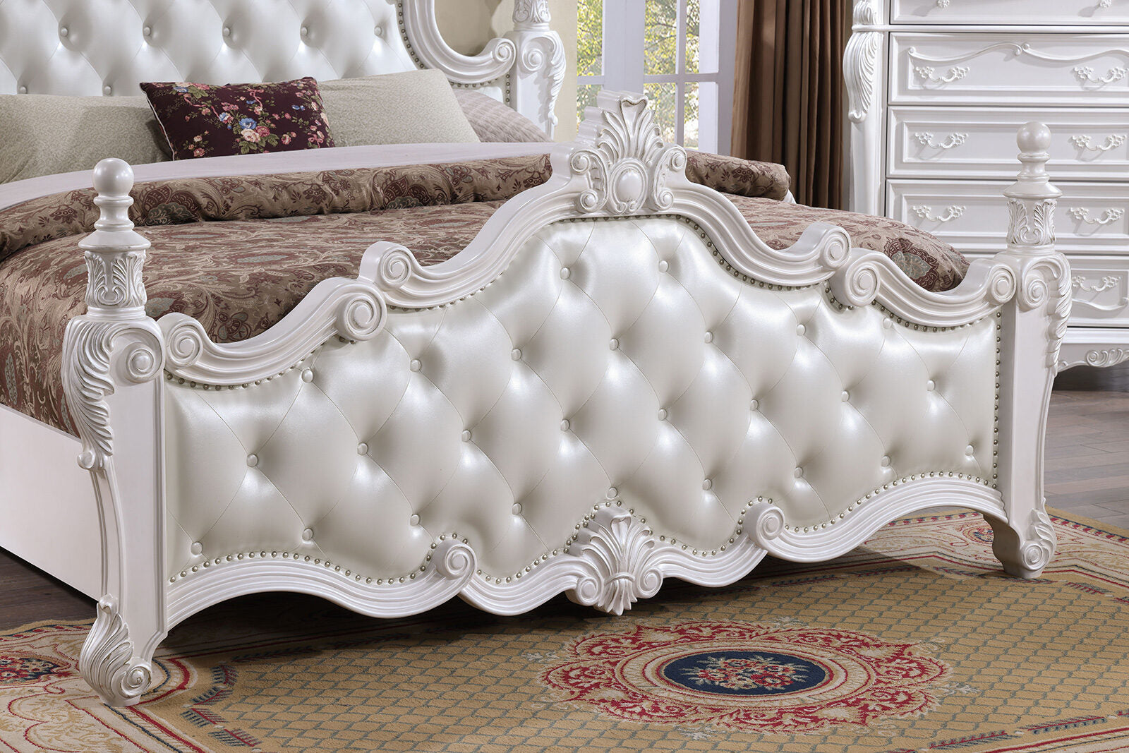 Cremona White E.King Leatherette Bed - Ornate Home