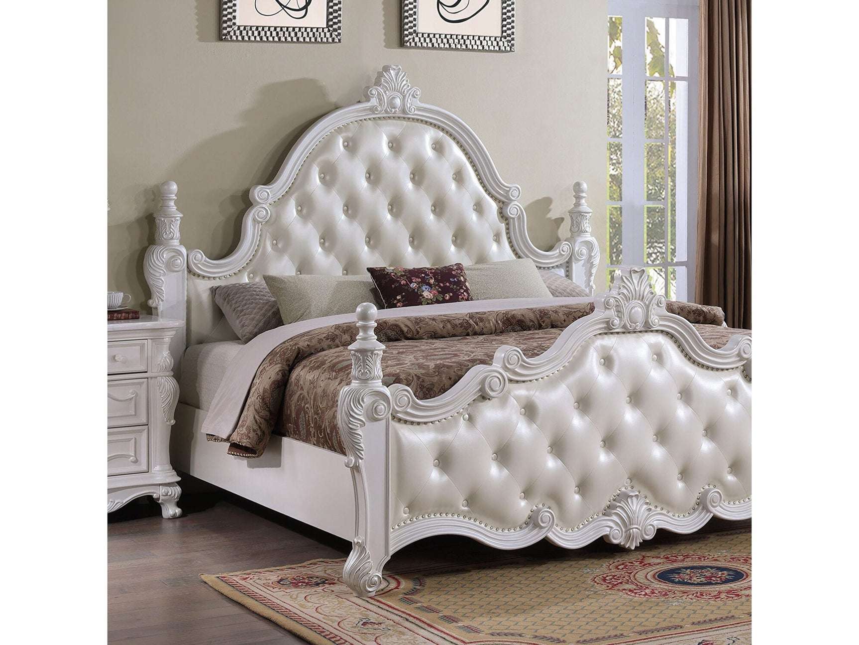 Cremona White Queen Leatherette Bed - Ornate Home