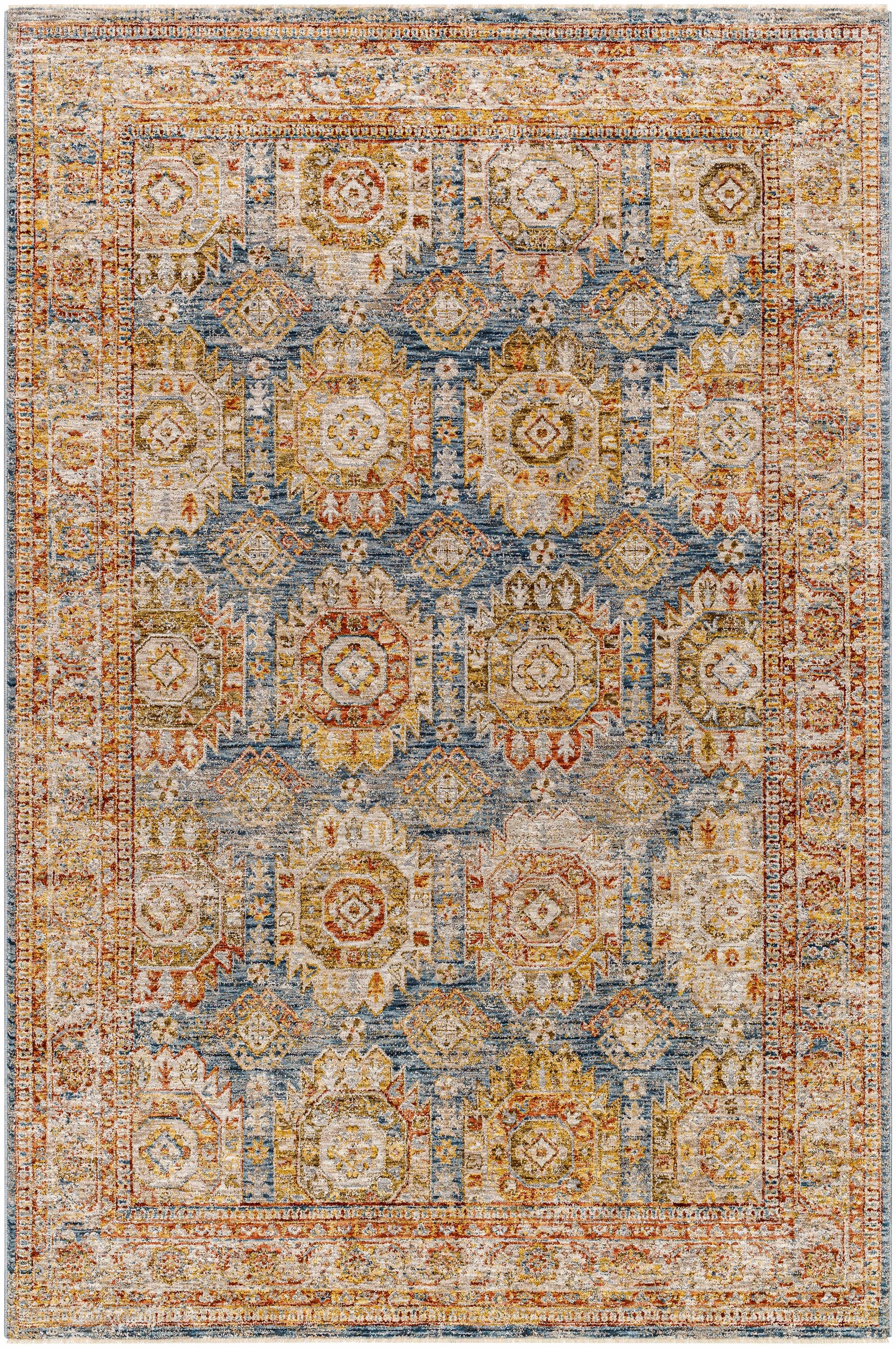 Crescentia Blue & Beige Textured Rug with Fringes - Ornate Home