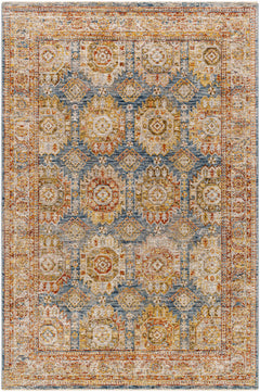 Crescentia Blue & Beige Textured Rug with Fringes - Ornate Home